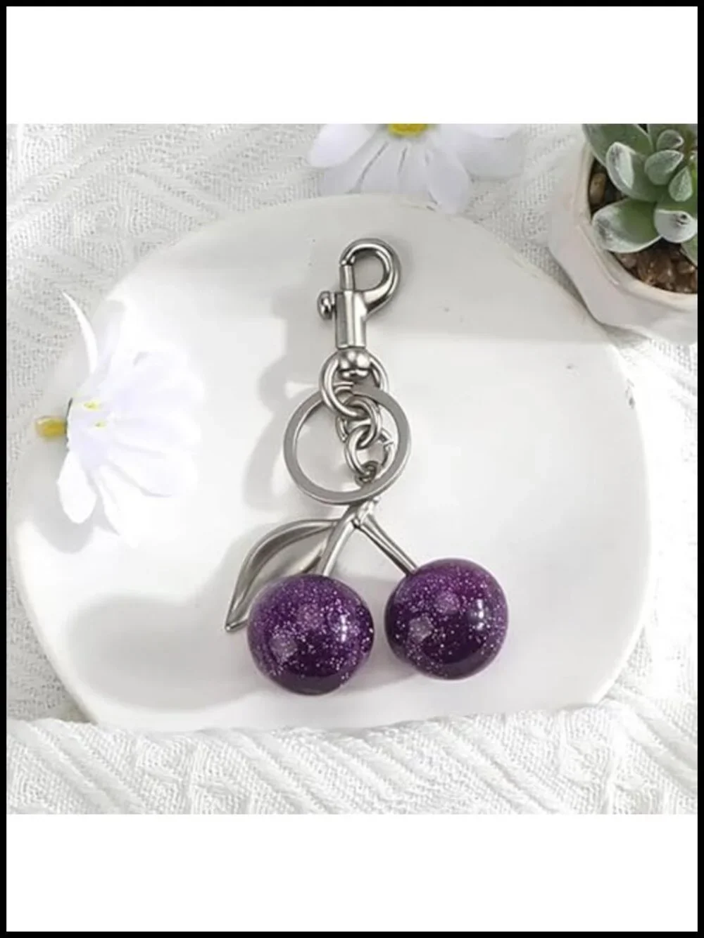 Cherry Bag Charm Glossy Resin Keychain Purse Charm Gold Hardware Cute Fruit